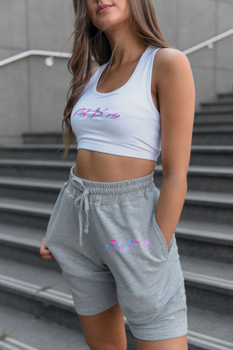White Double-Vision Blue and Pink Logo Crop Top
