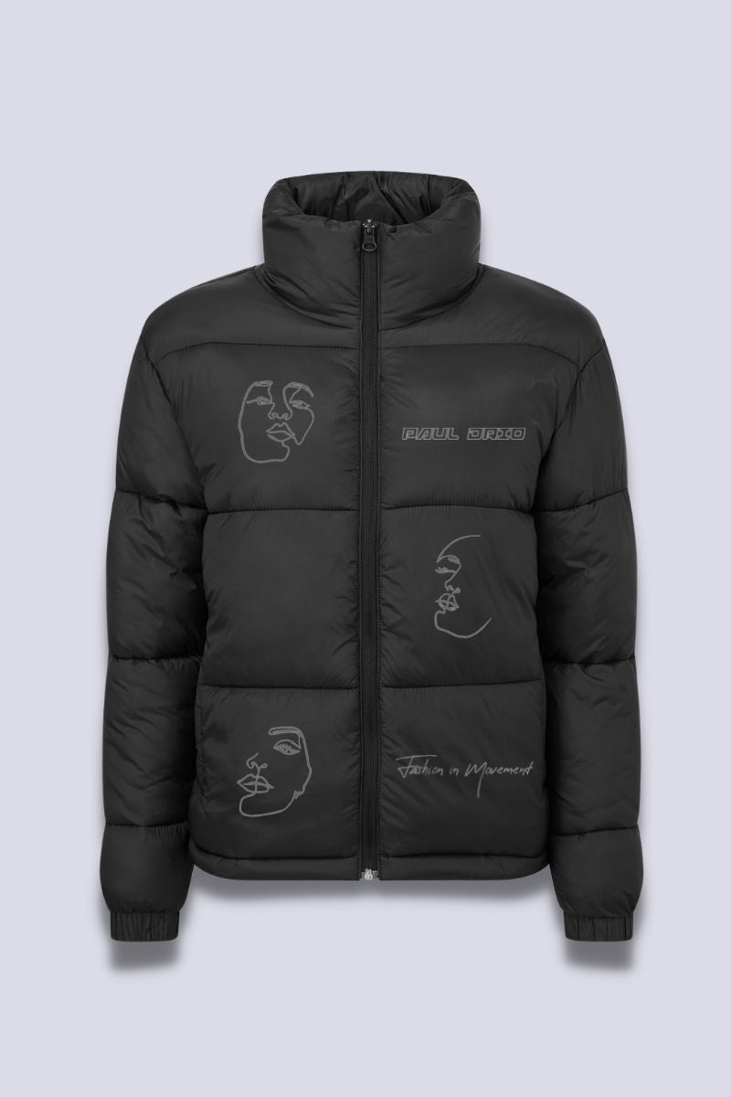 Black Puffer Jacket with Reflective Emblems – Paul D’ rio